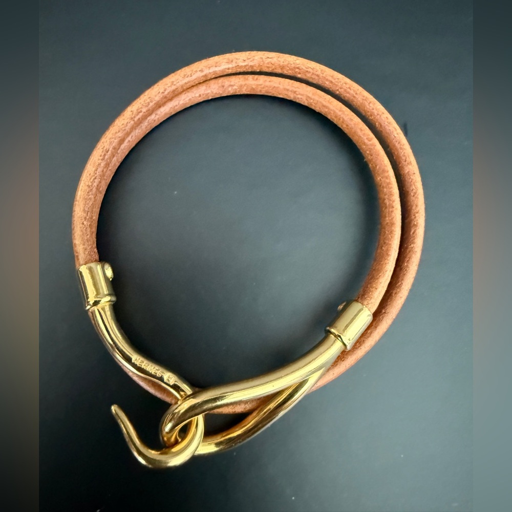 LOT 1712 18K gold plated HERMES vintage jumbo bracelet double tour - Picture 3 of 9